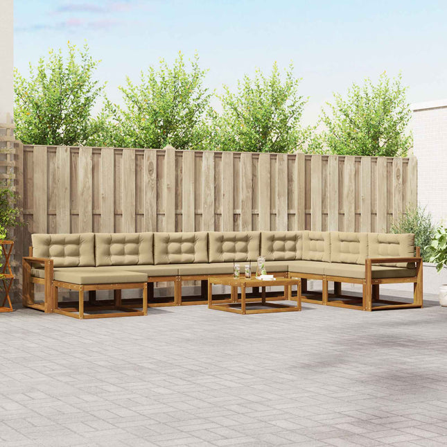 Udendørs sofagruppe med pude 9 pcs Naturlig og Beige