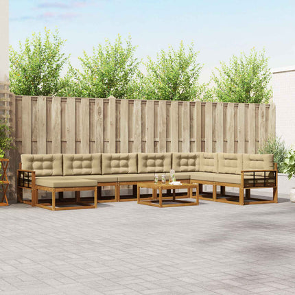Udendørs sofagruppe med pude 9 pcs Naturlig og Beige