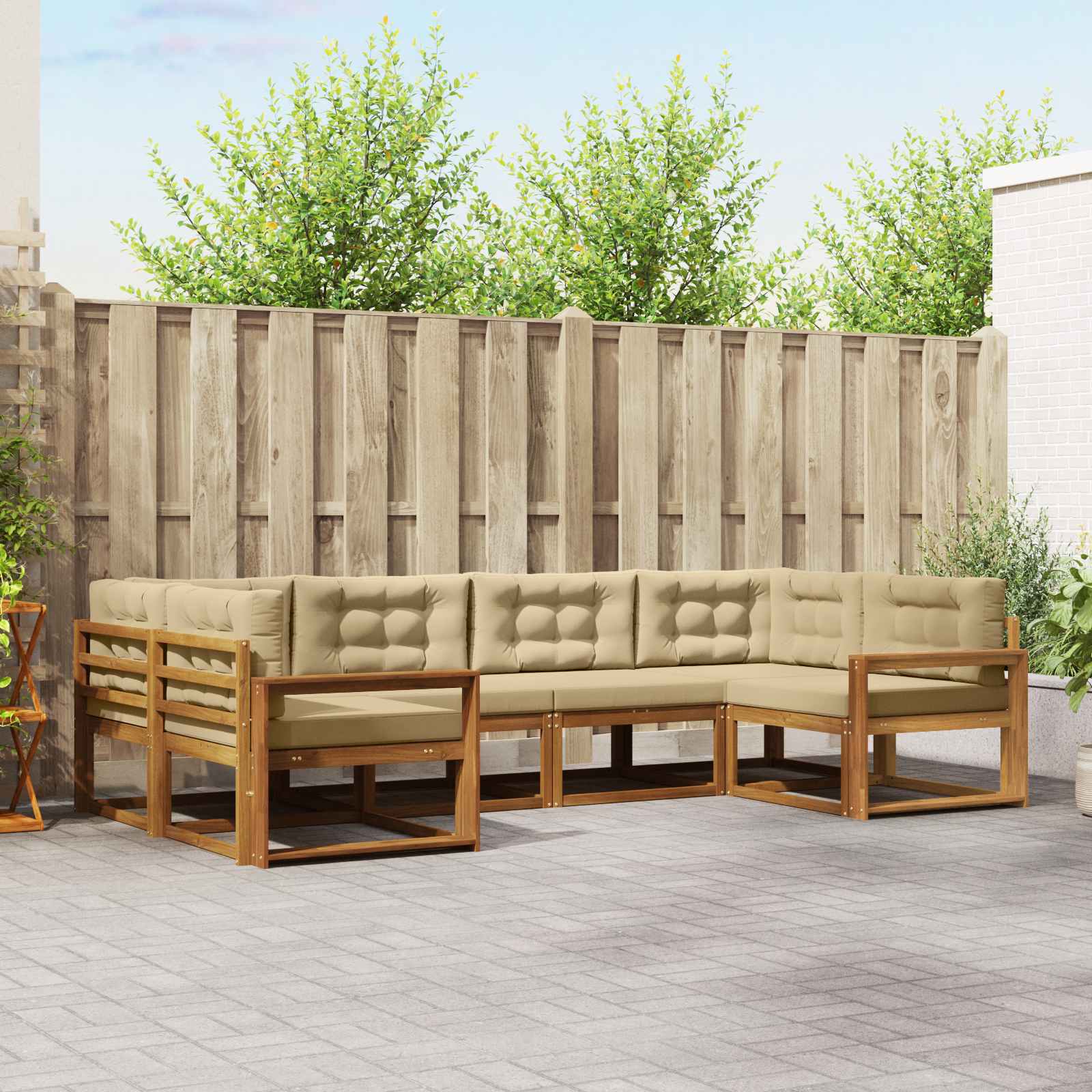 Udendørs sofagruppe med pude 6 pcs Naturlig og Beige
