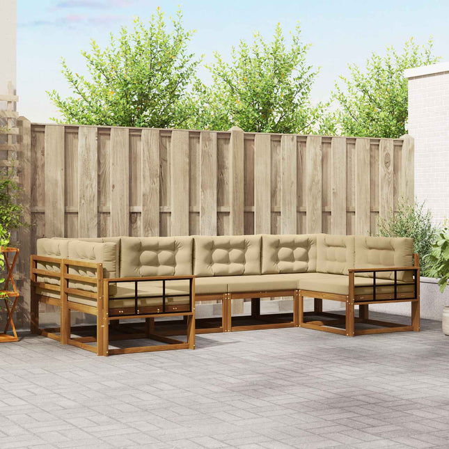 Udendørs sofagruppe med pude 6 pcs Naturlig og Beige