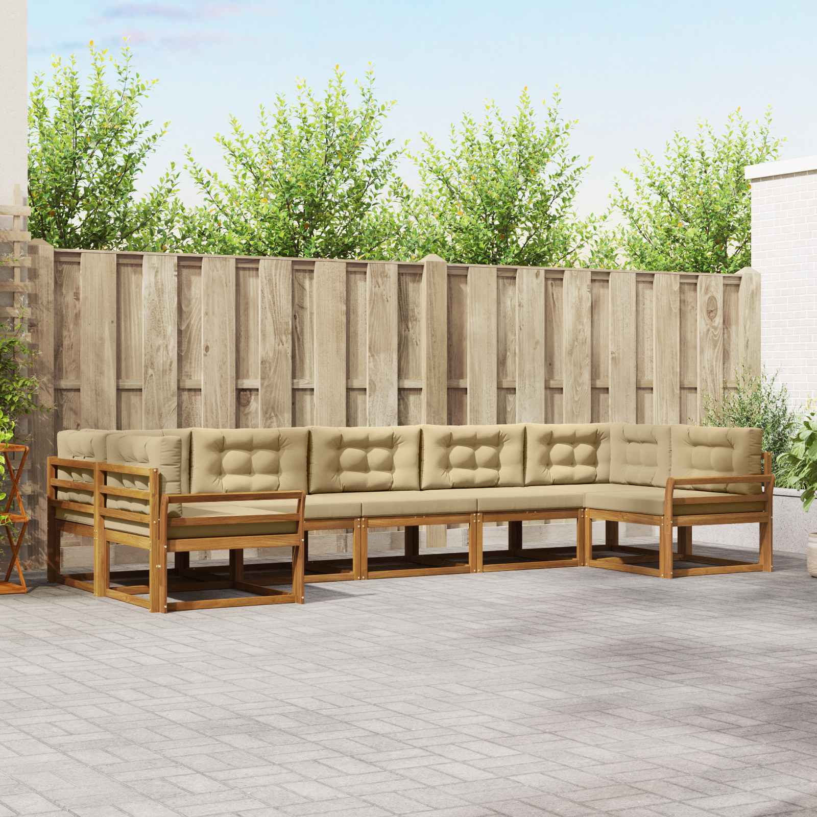 Udendørs sofagruppe med pude 7 pcs Naturlig og Beige