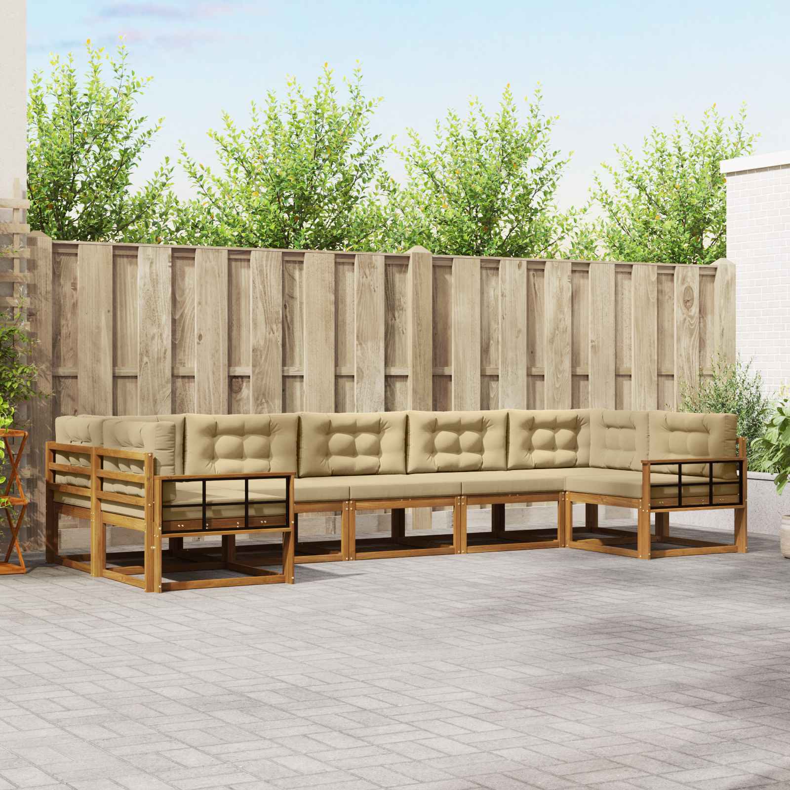 Udendørs sofagruppe med pude 7 pcs Naturlig og Beige