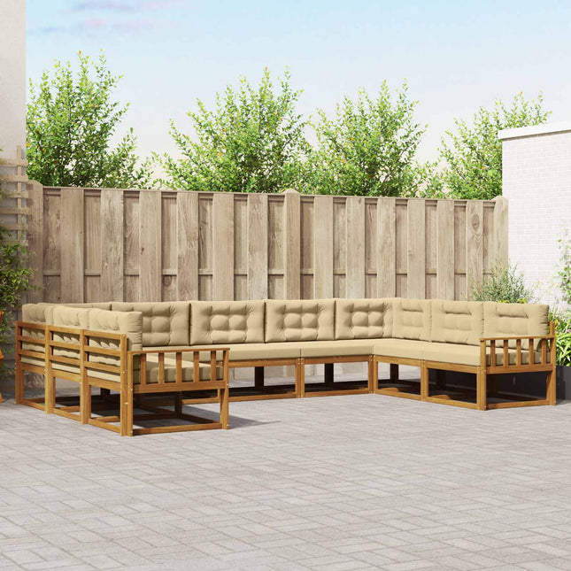 Udendørs sofagruppe med pude 9 pcs Naturlig og Beige