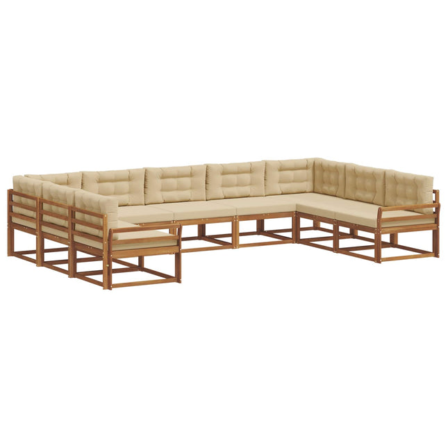 Udendørs sofagruppe med pude 9 pcs Naturlig og Beige