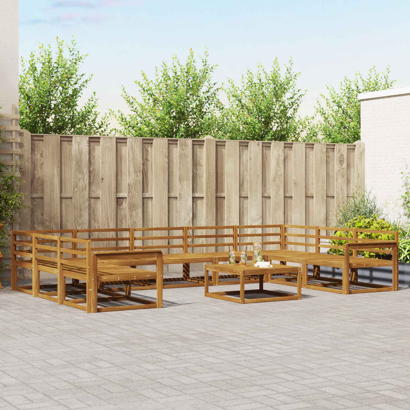 Udendørs sofagruppe 10 pcs Naturfarvet Massivt Akacietræ