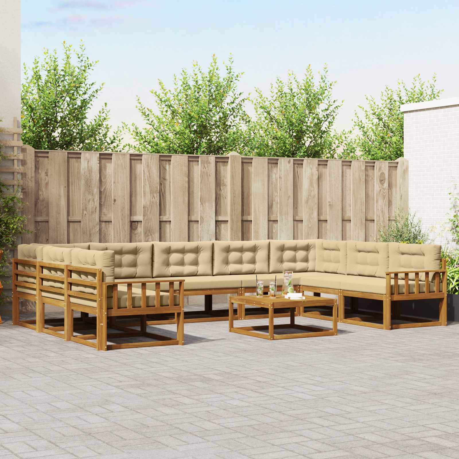 Udendørs sofagruppe med pude 10 pcs Naturlig og Beige