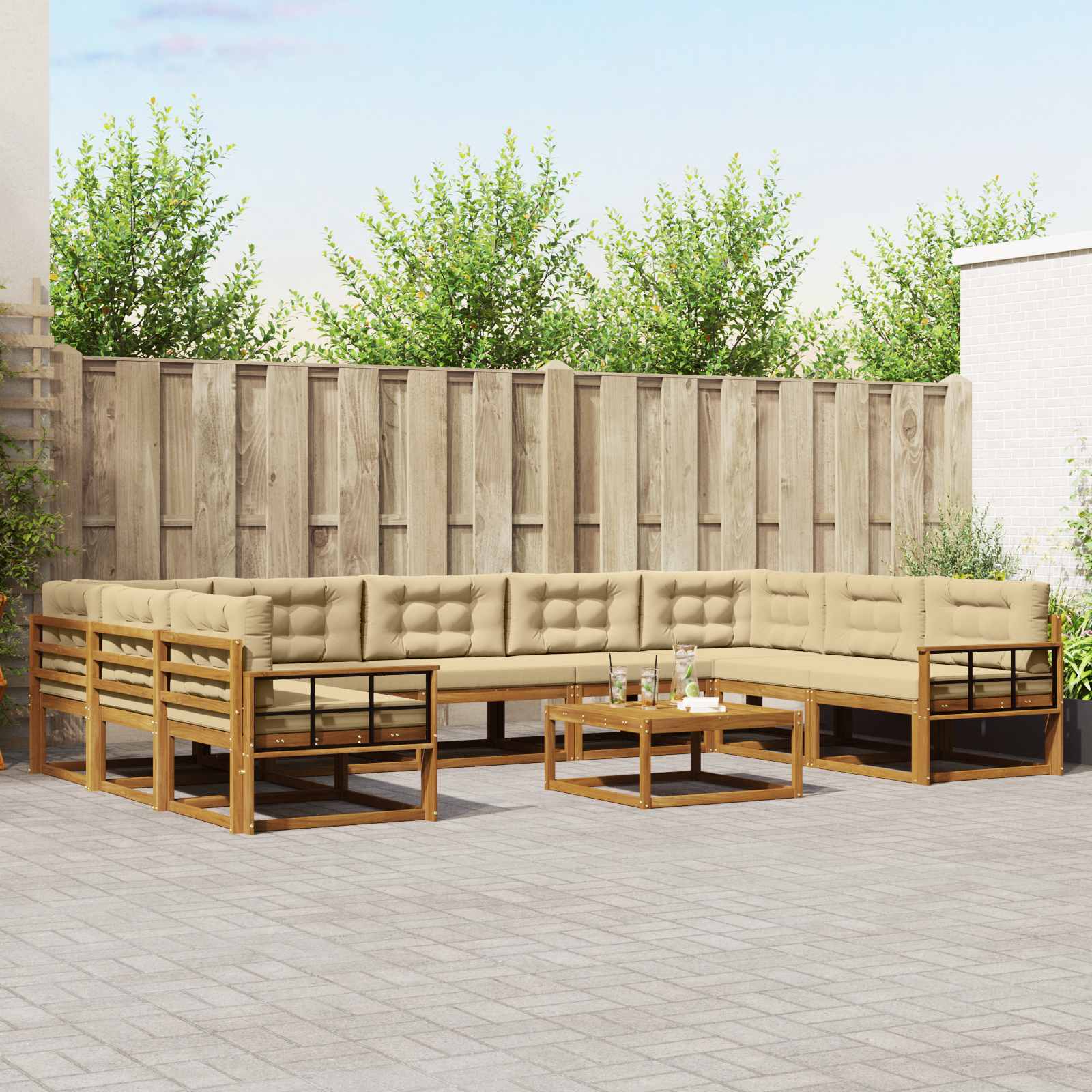 Udendørs sofagruppe med pude 10 pcs Naturlig og Beige