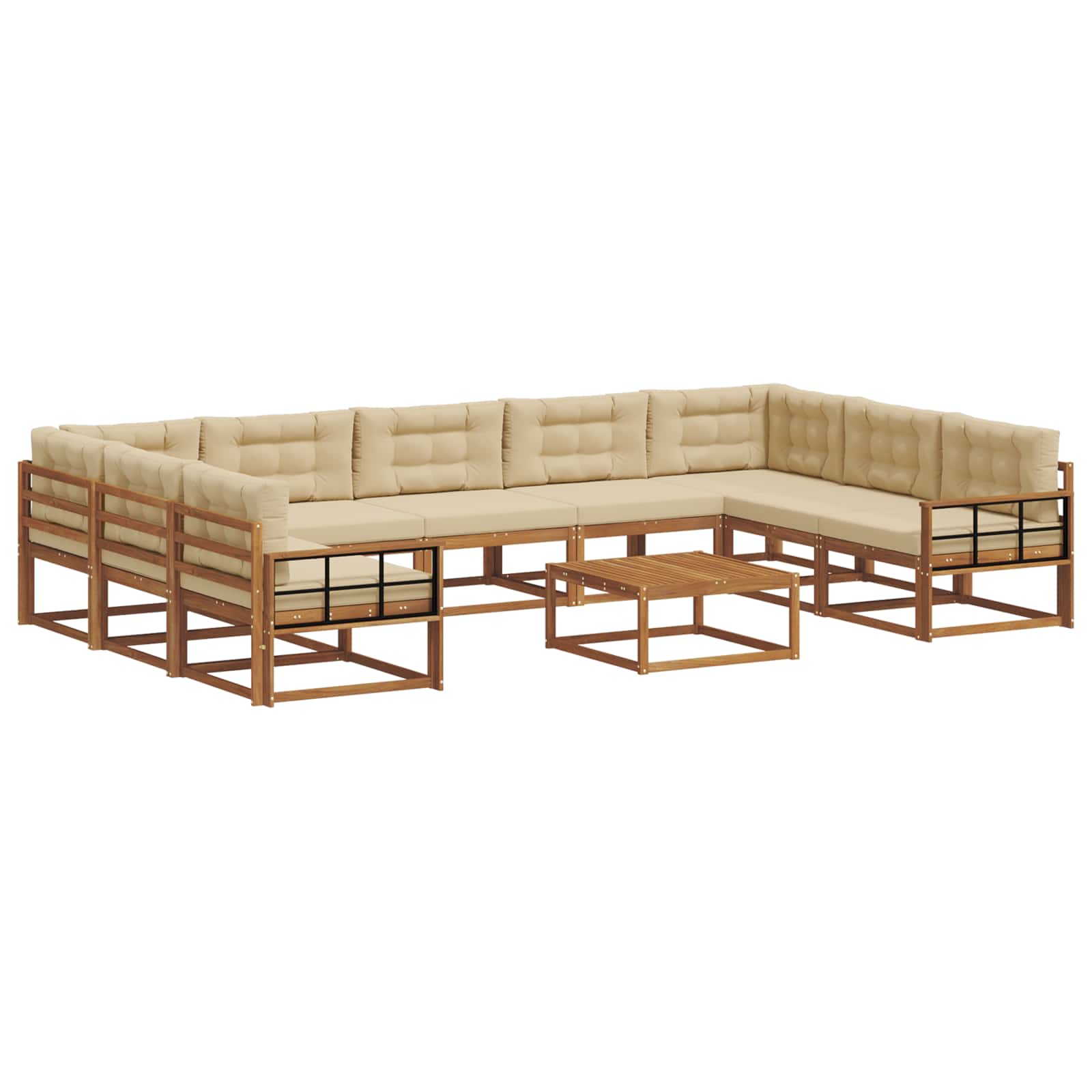 Udendørs sofagruppe med pude 10 pcs Naturlig og Beige