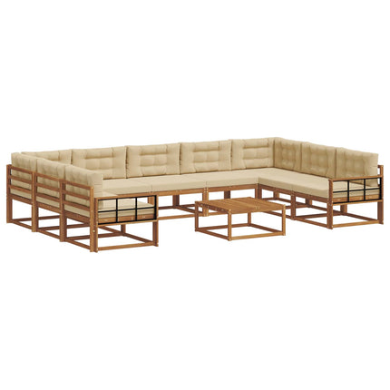 Udendørs sofagruppe med pude 10 pcs Naturlig og Beige