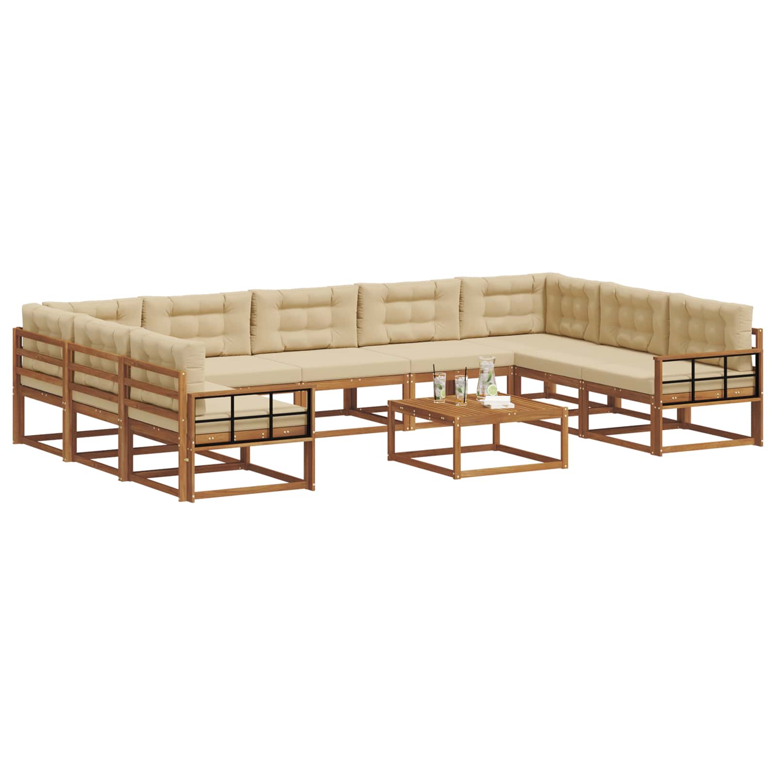 Udendørs sofagruppe med pude 10 pcs Naturlig og Beige