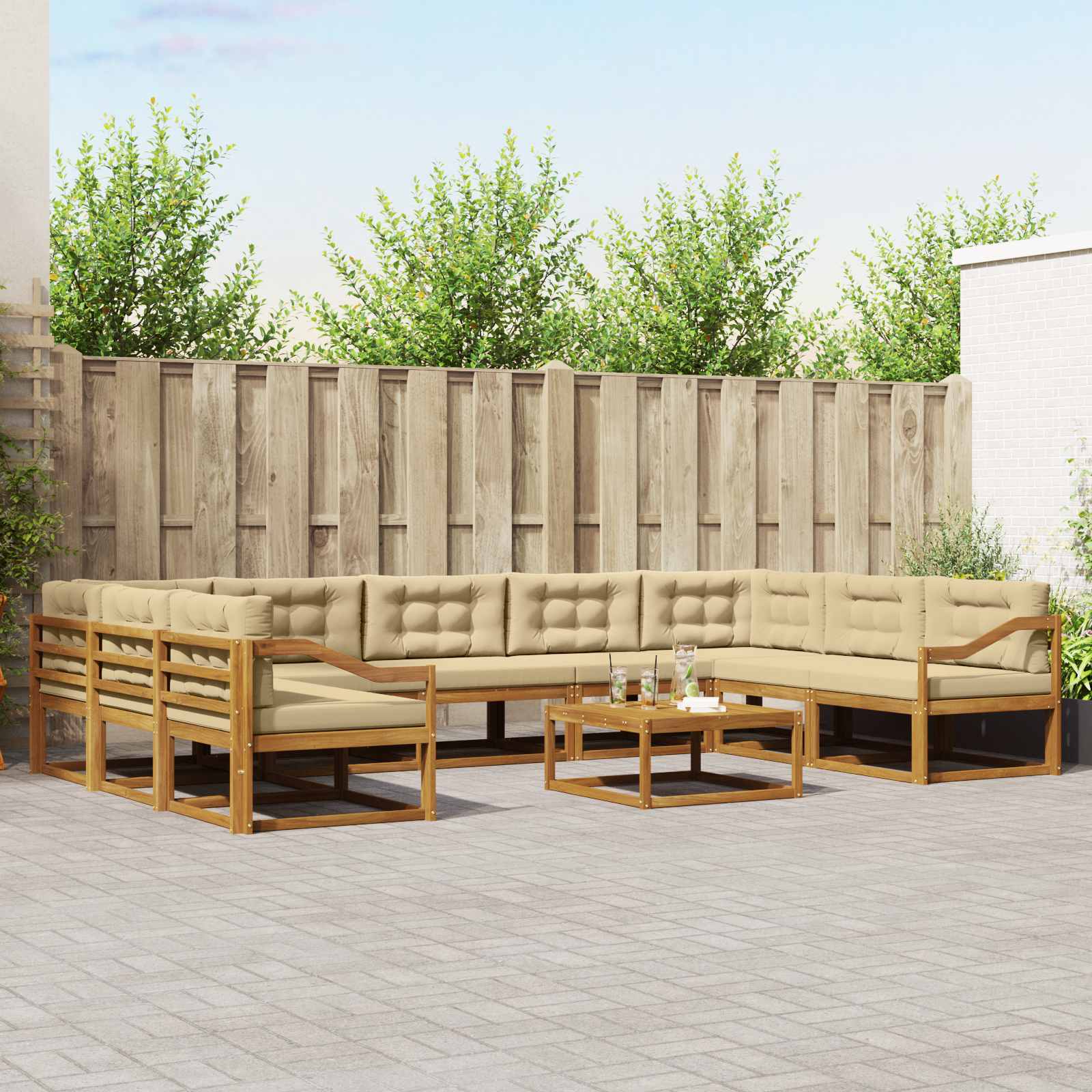 Udendørs sofagruppe med pude 10 pcs Naturlig og Beige