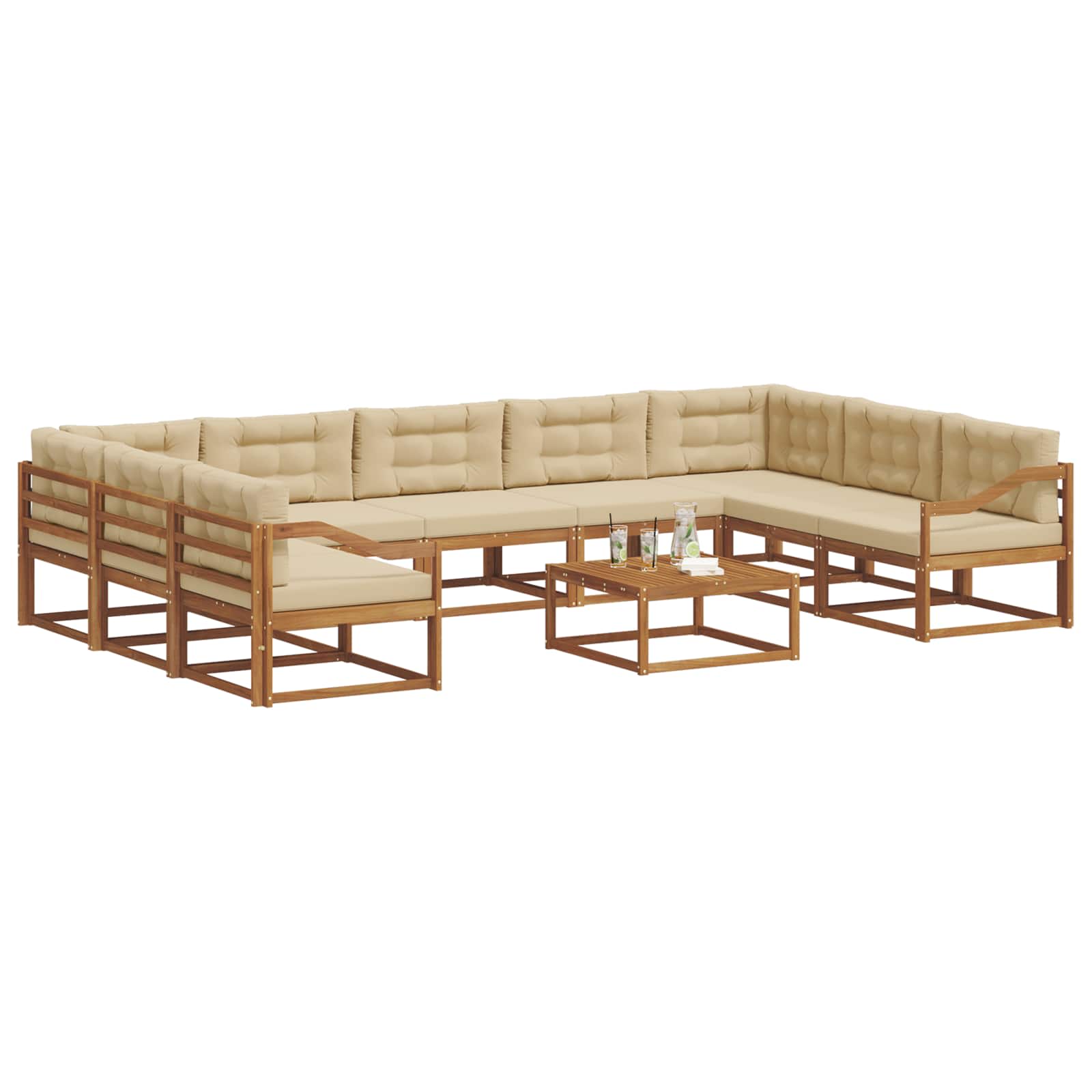 Udendørs sofagruppe med pude 10 pcs Naturlig og Beige