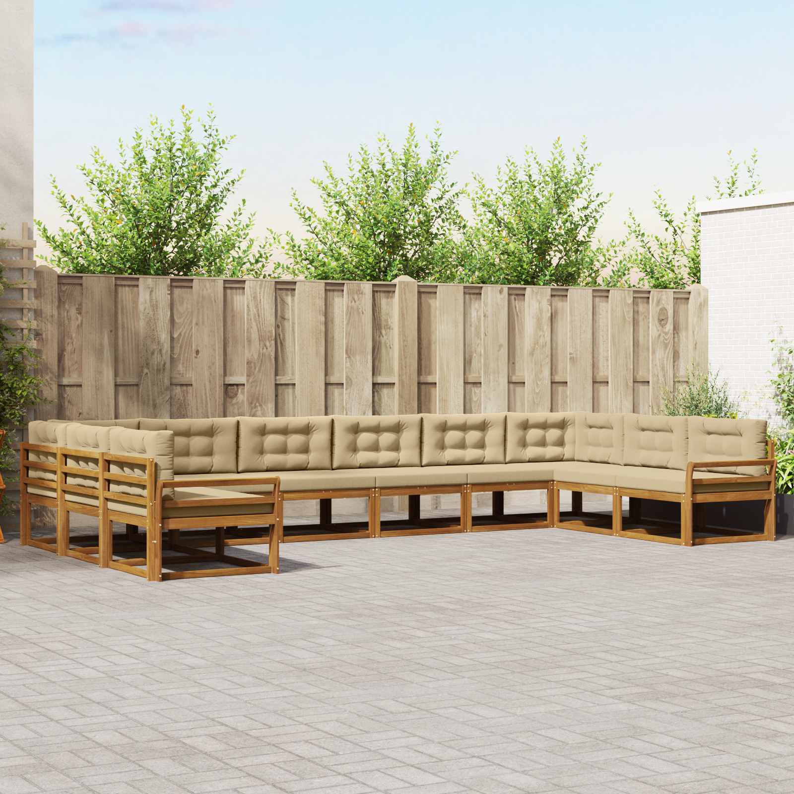Udendørs sofagruppe med pude 10 pcs Naturlig og Beige