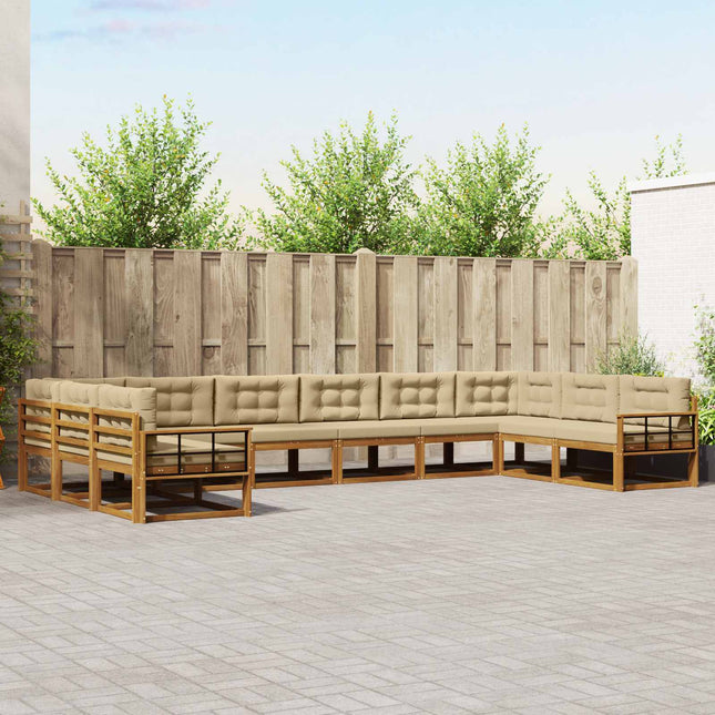 Udendørs sofagruppe med pude 10 pcs Naturlig og Beige