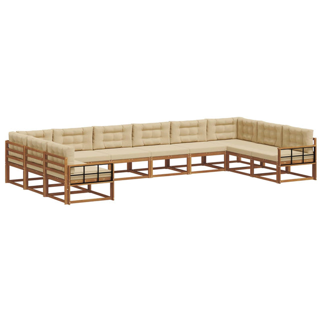 Udendørs sofagruppe med pude 10 pcs Naturlig og Beige