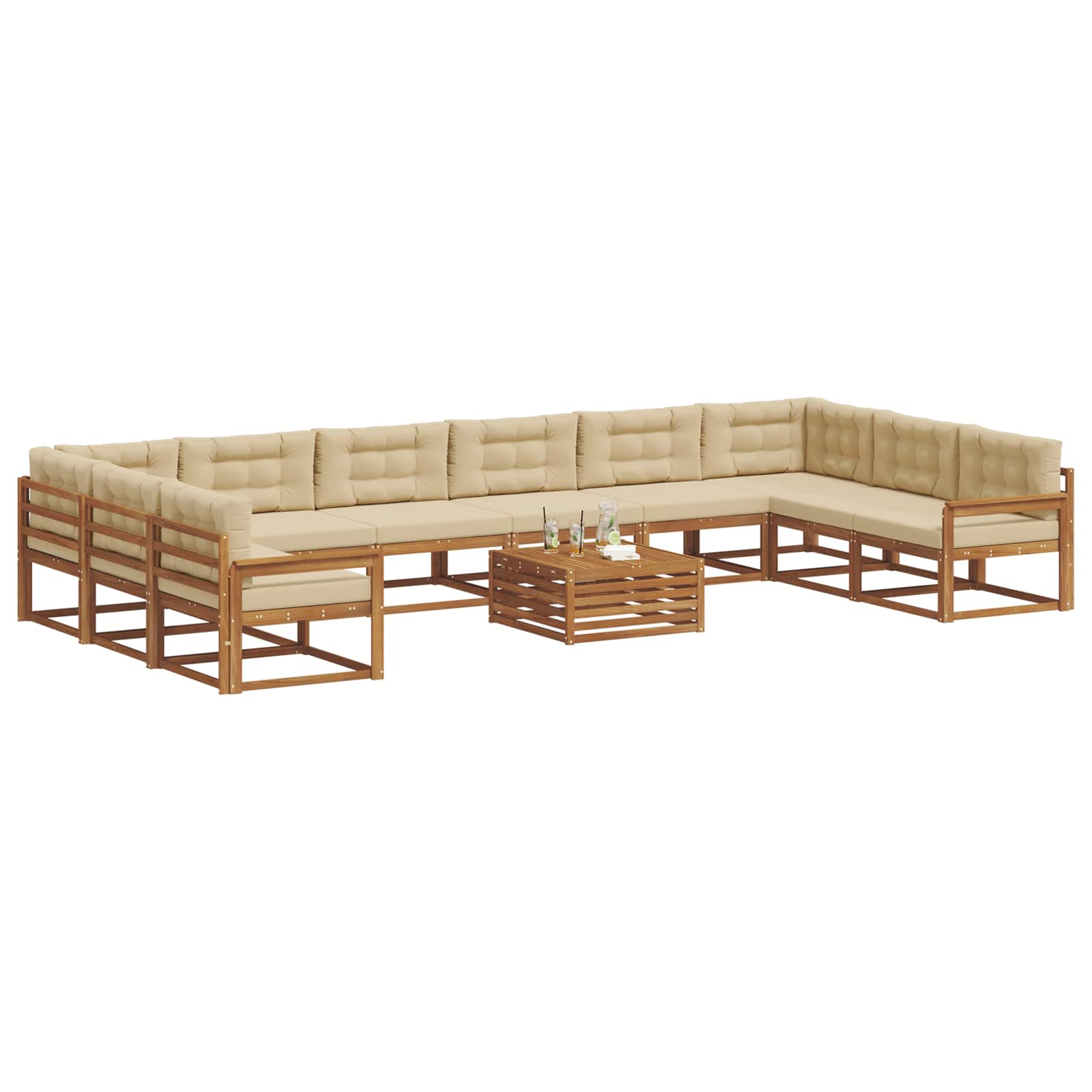 Udendørs sofagruppe med pude 11 pcs Naturlig og Beige