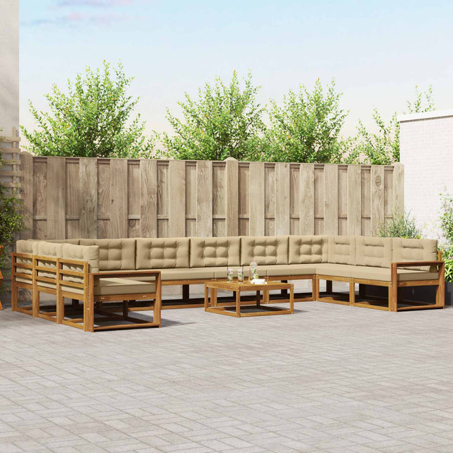 Udendørs sofagruppe med pude 11 pcs Naturlig og Beige
