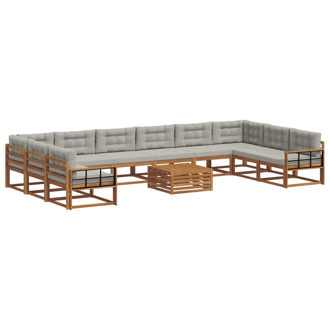 Udendørs sofagruppe med pude 11 pcs Naturlig og Lys Grå