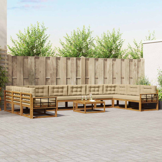 Udendørs sofagruppe med pude 11 pcs Naturlig og Beige