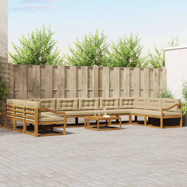 Udendørs sofagruppe med pude 11 pcs Naturlig og Beige