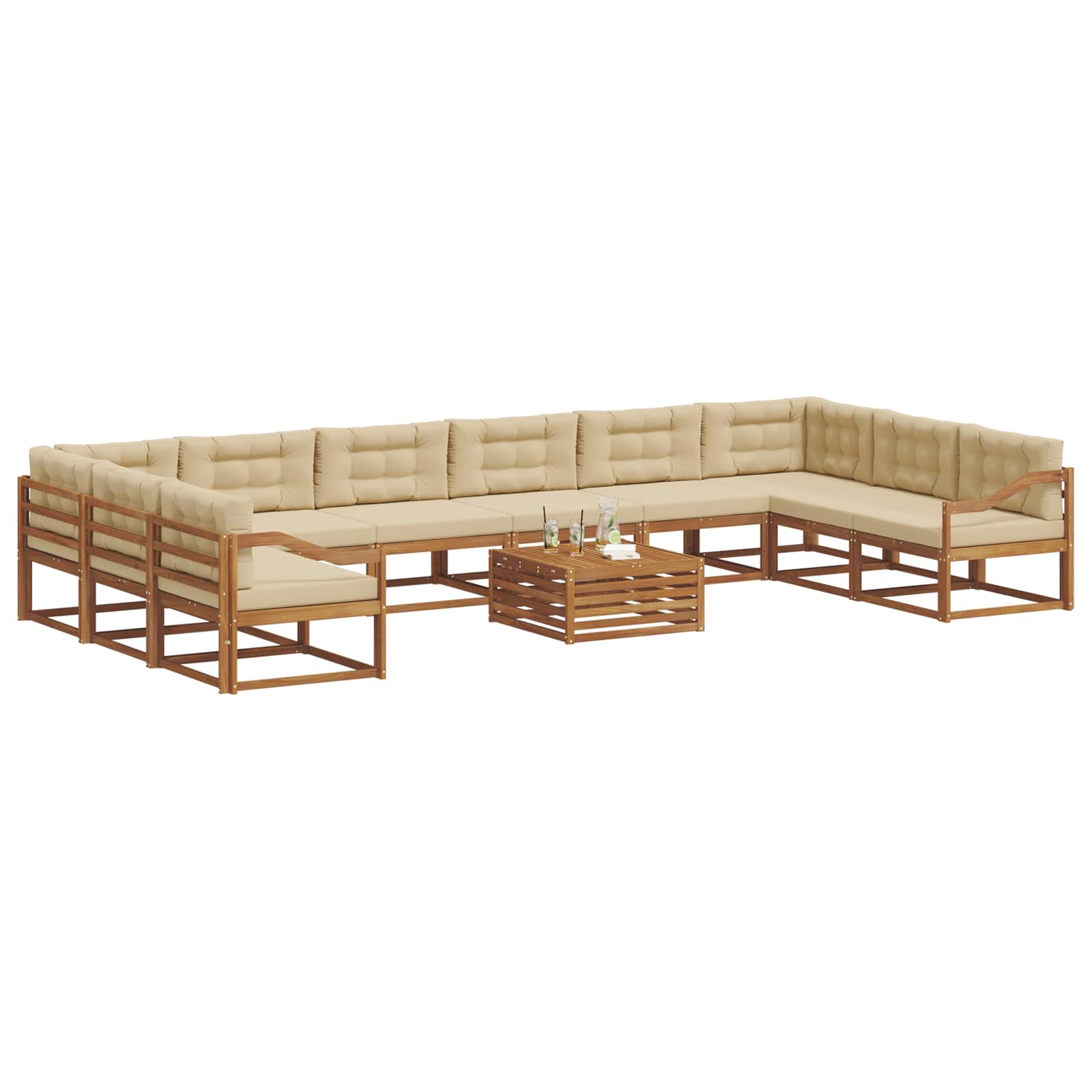 Udendørs sofagruppe med pude 11 pcs Naturlig og Beige