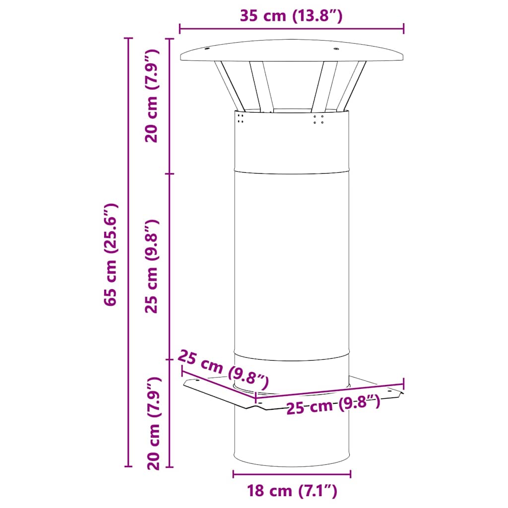 Skorsten Forlængelse Sølv 35 x 35 x 65 cm Rustfrit stål