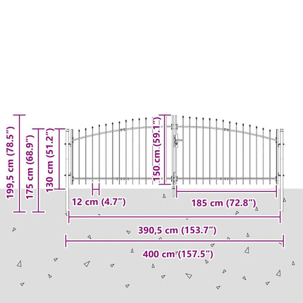 Dobbelt Port WOERDEN 400 x 199,5 cm Stål Grå Låses