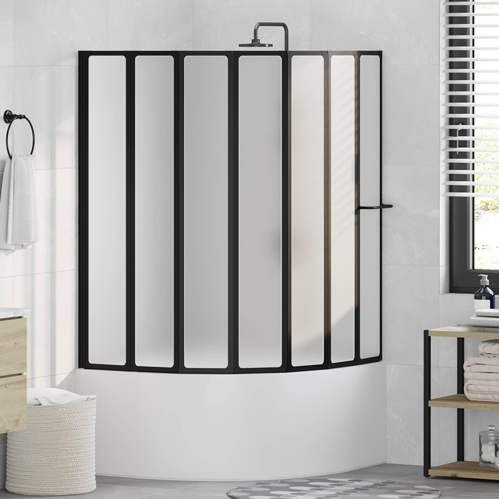 Foldbar brusevæg i sort aluminium - 168 × 140 cm
