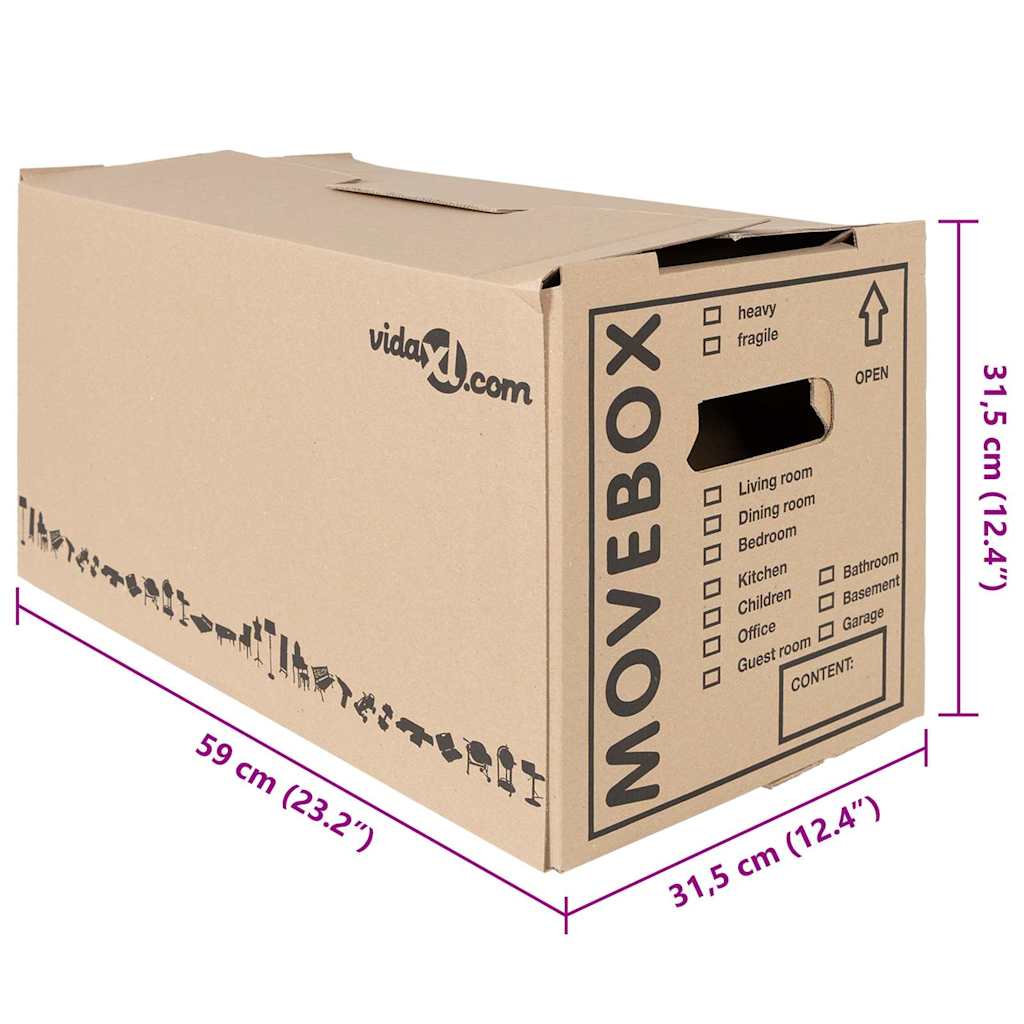 Flyttekasse 20 pcs Naturfarvet 59 x 31,5 x 31,5 cm Pap