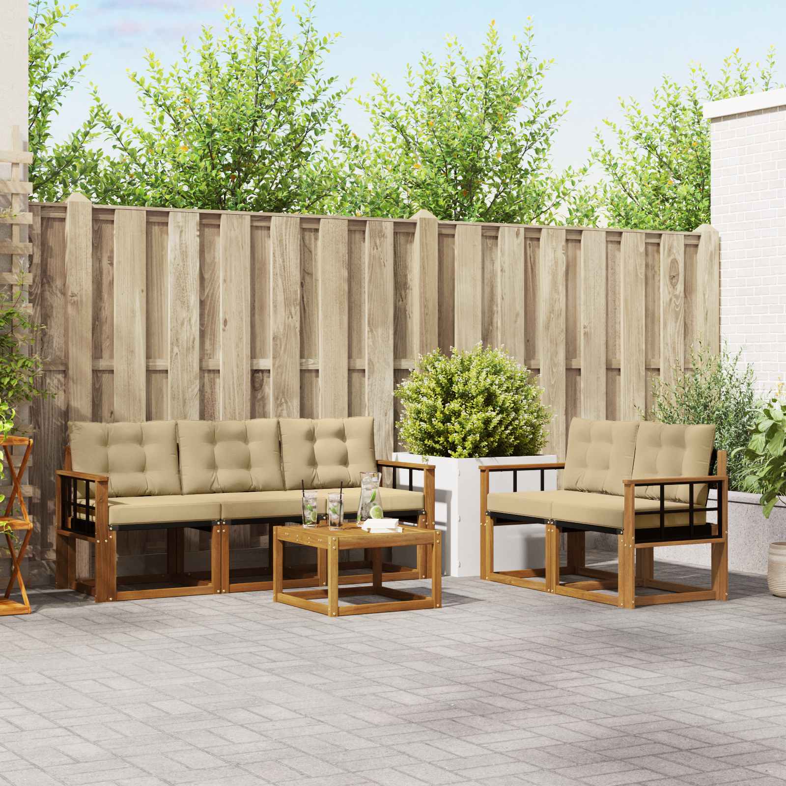 Udendørs sofagruppe med pude 6 pcs Naturlig og Beige
