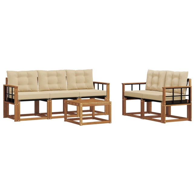 Udendørs sofagruppe med pude 6 pcs Naturlig og Beige