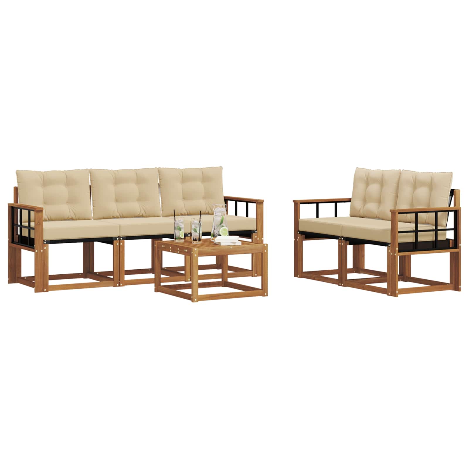 Udendørs sofagruppe med pude 6 pcs Naturlig og Beige