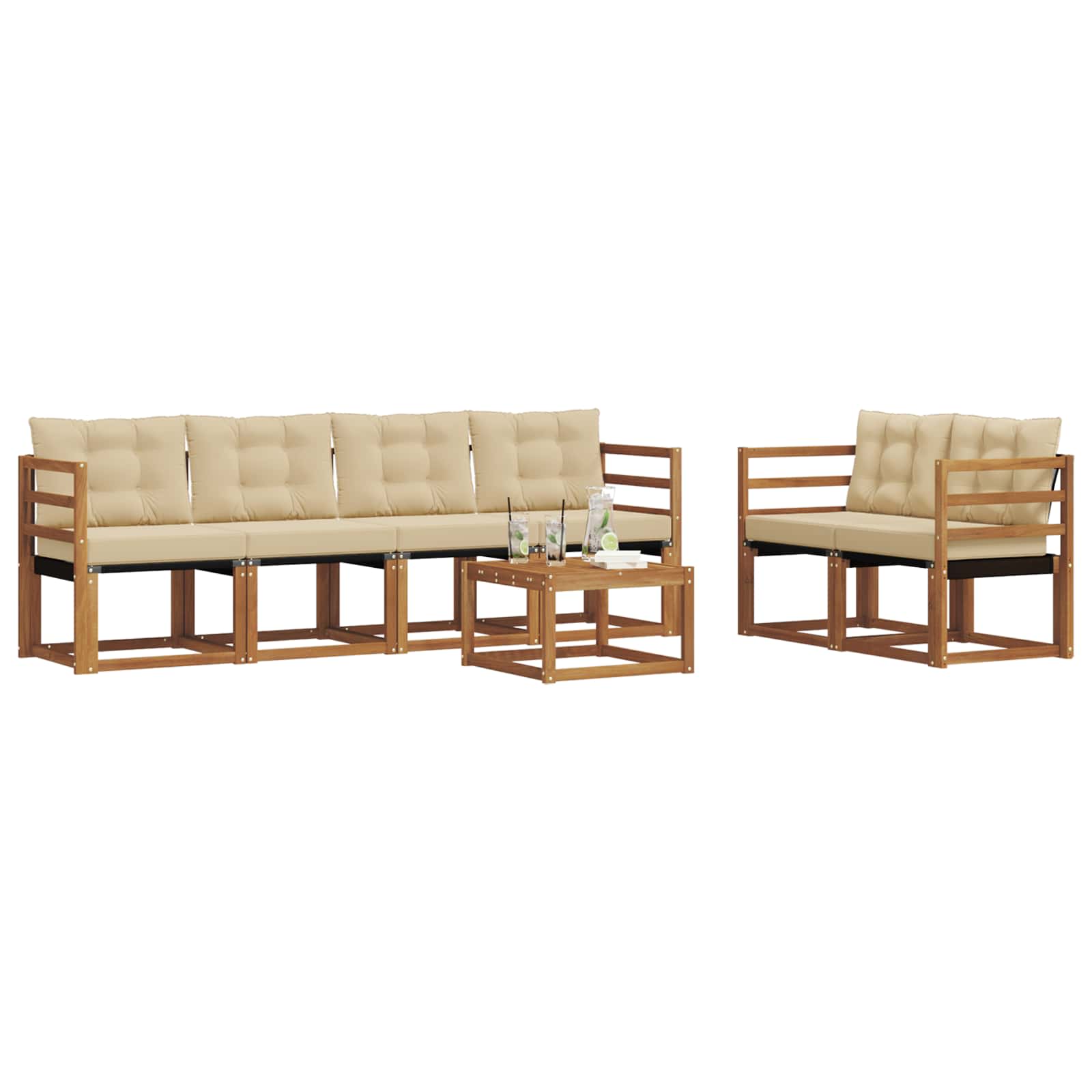 Udendørs sofagruppe med pude 7 pcs Naturlig og Beige