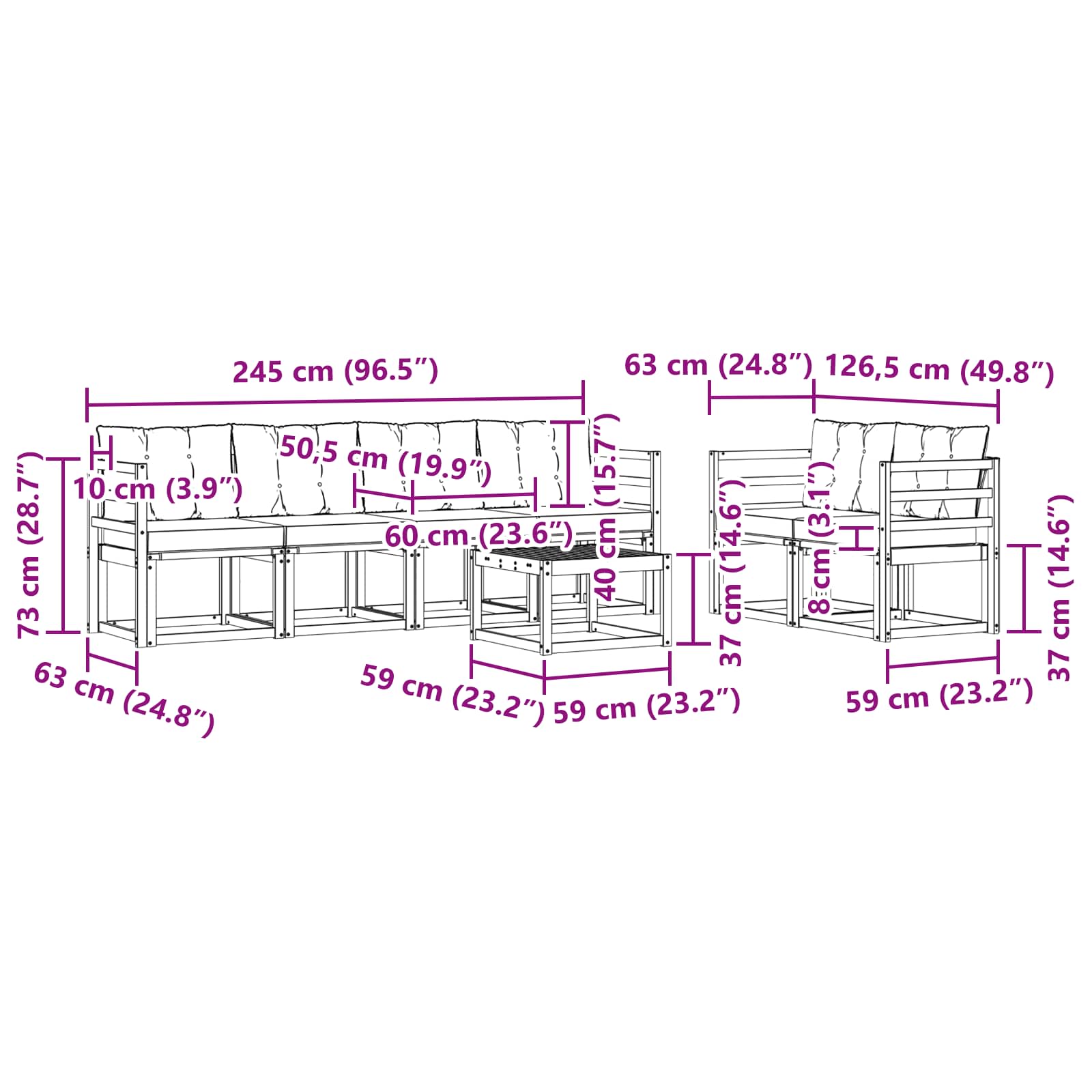 Udendørs sofagruppe med pude 7 pcs Naturlig og Beige