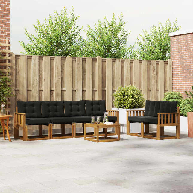 Udendørs sofagruppe med pude 7 pcs Naturlig og sort
