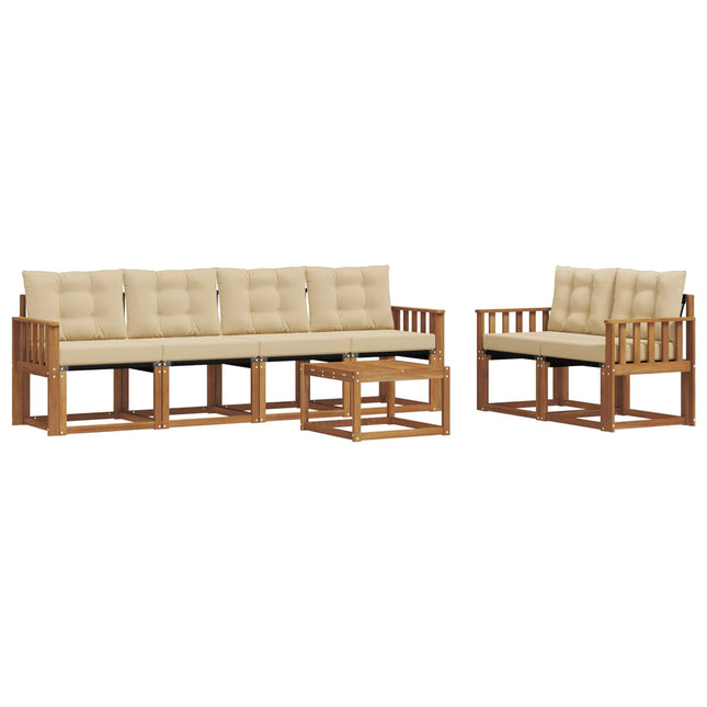 Udendørs sofagruppe med pude 7 pcs Naturlig og Beige