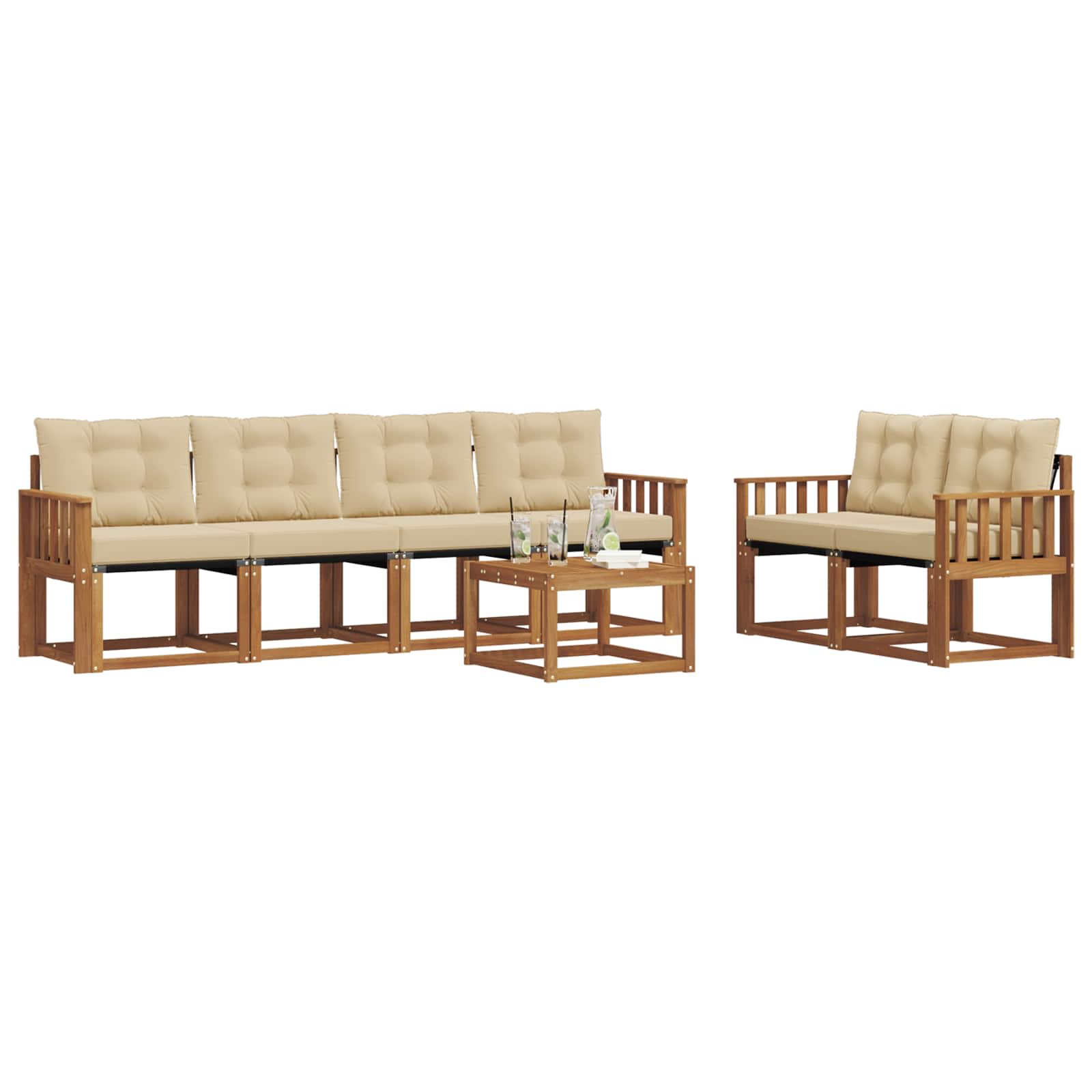 Udendørs sofagruppe med pude 7 pcs Naturlig og Beige