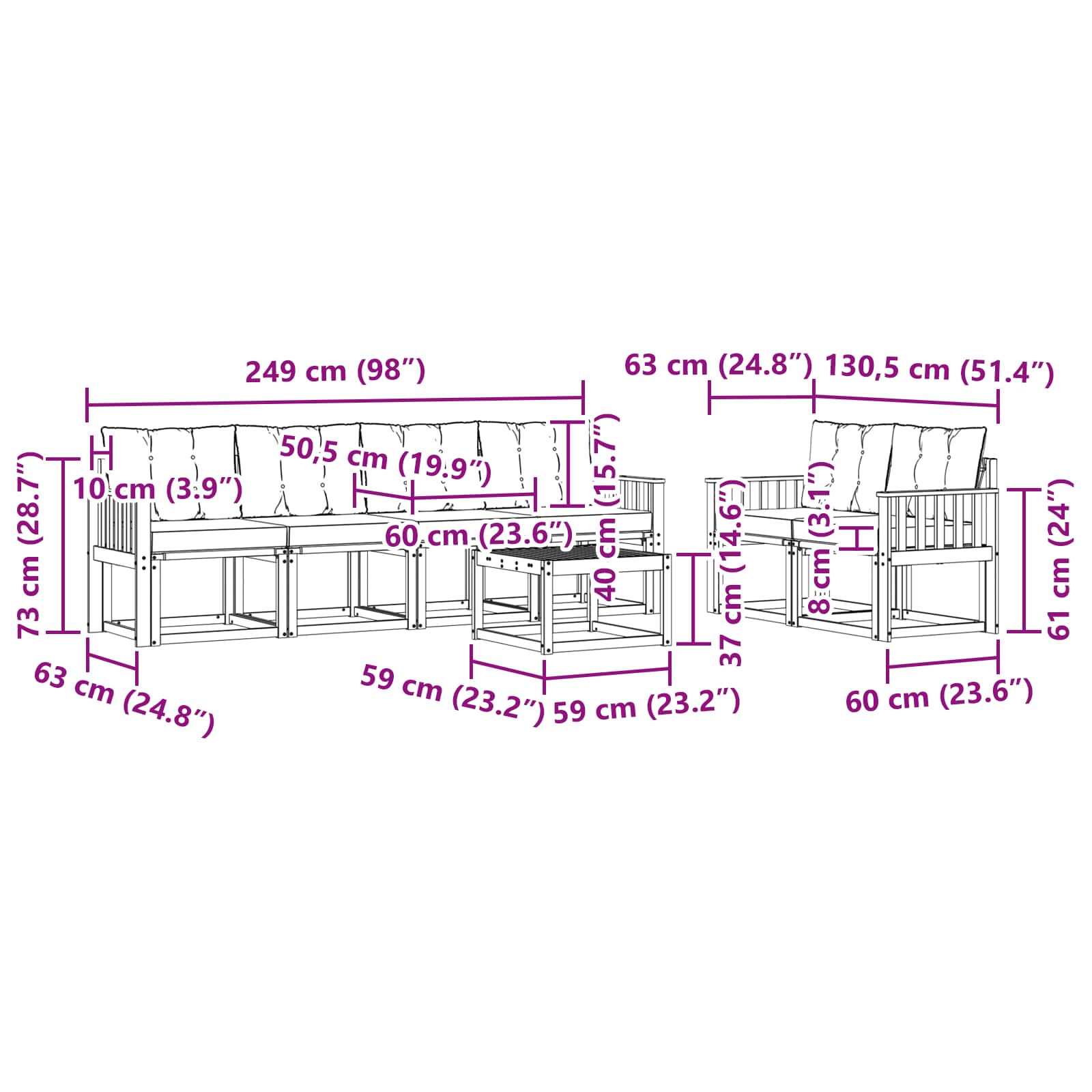 Udendørs sofagruppe med pude 7 pcs Naturlig og Beige