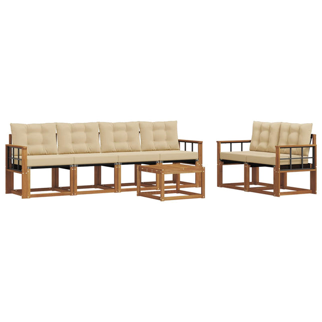 Udendørs sofagruppe med pude 7 pcs Naturlig og Beige