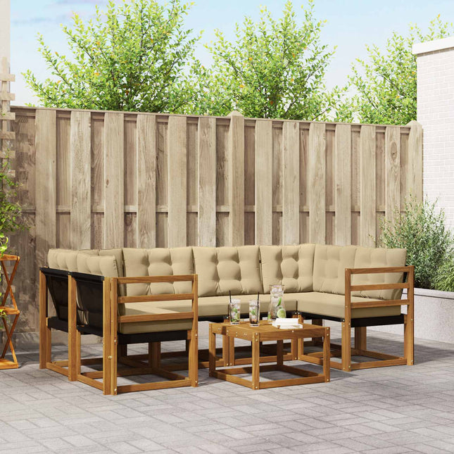 Udendørs sofagruppe med pude 7 pcs Naturlig og Beige
