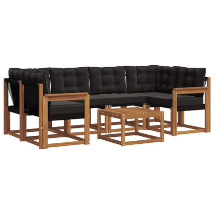Udendørs sofagruppe med pude 7 pcs Naturlig og sort