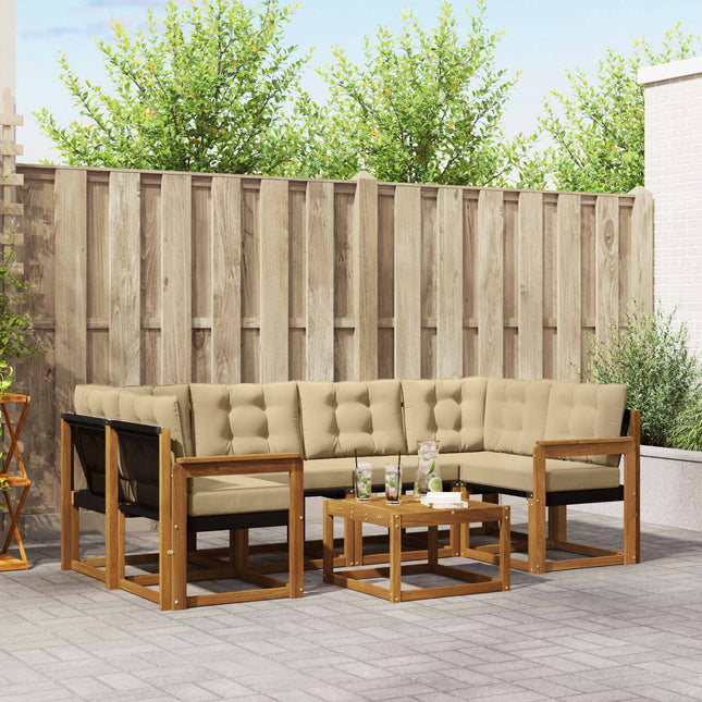 Udendørs sofagruppe med pude 7 pcs Naturlig og Beige