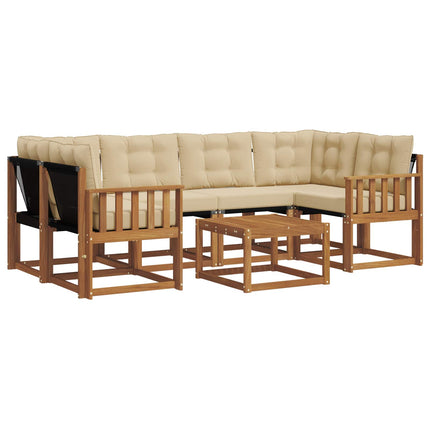Udendørs sofagruppe med pude 7 pcs Naturlig og Beige