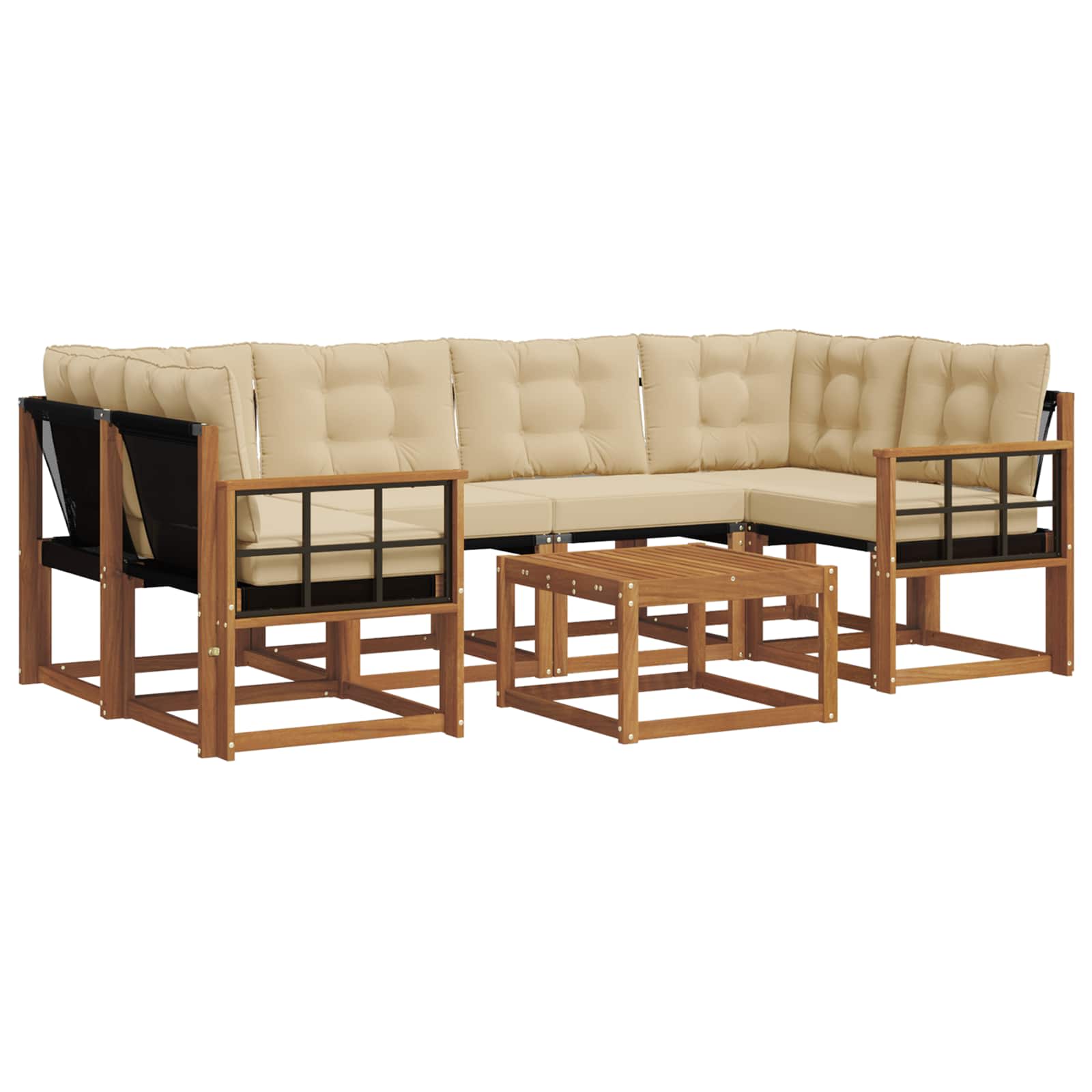 Udendørs sofagruppe med pude 7 pcs Naturlig og Beige