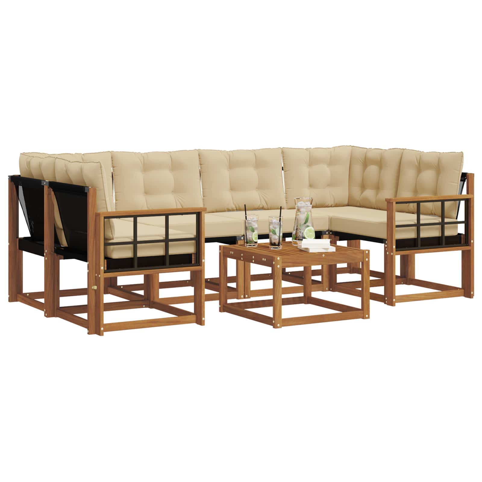 Udendørs sofagruppe med pude 7 pcs Naturlig og Beige