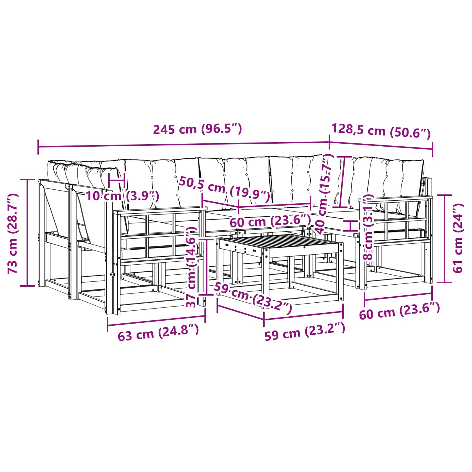 Udendørs sofagruppe med pude 7 pcs Naturlig og Beige
