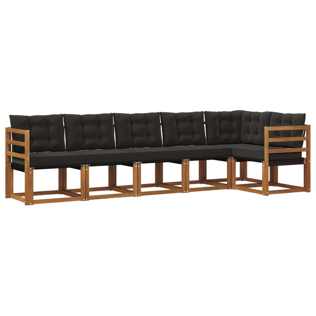 Udendørs sofagruppe med pude 6 pcs Naturlig og sort