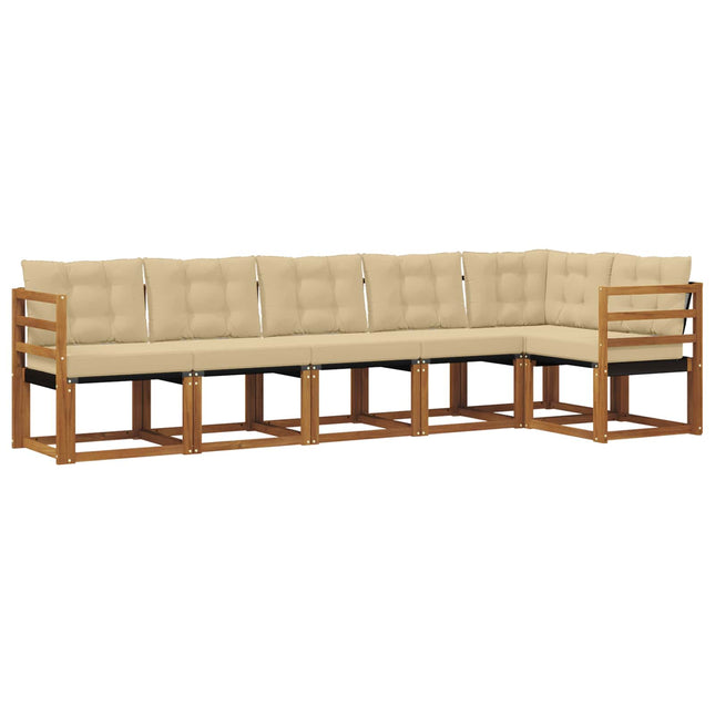 Udendørs sofagruppe med pude 6 pcs Naturlig og Beige