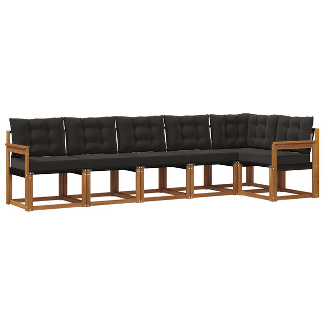 Udendørs sofagruppe med pude 6 pcs Naturlig og sort