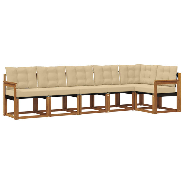 Udendørs sofagruppe med pude 6 pcs Naturlig og Beige